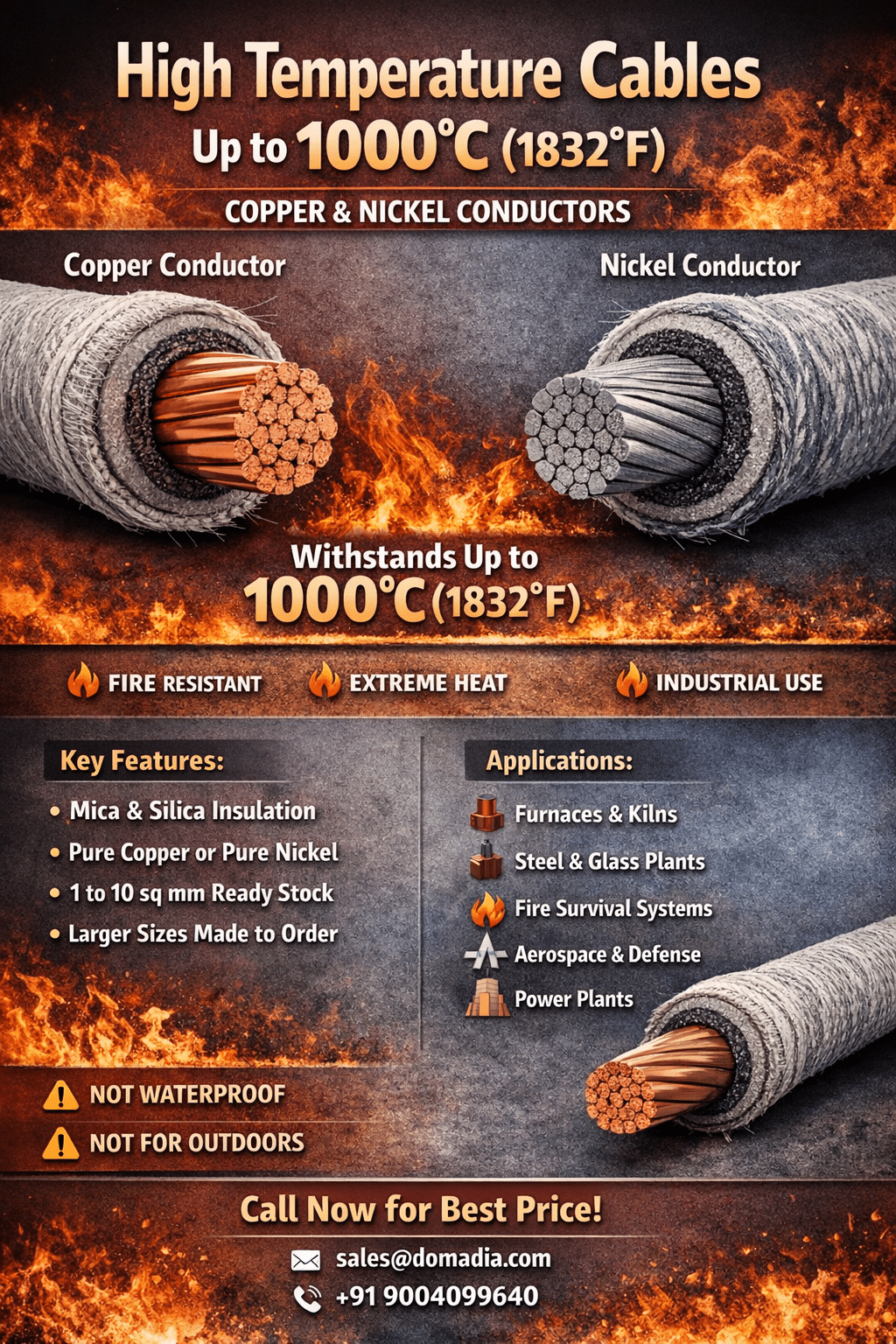 High Temperature Cables for 1000 degrees Celsius (1832.0°F)